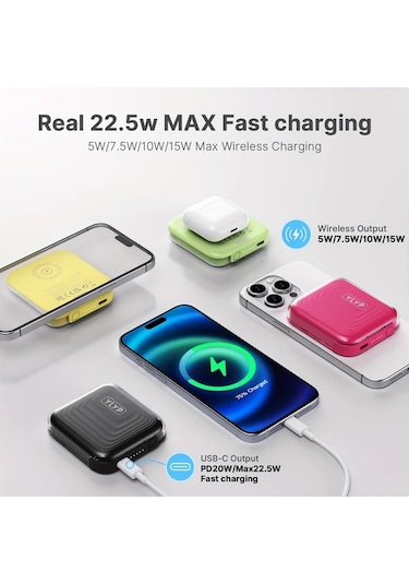 Brightnova Rosy 5000mah Mini Ultra Ince Manyetik Kablosuz Power Bank 15w Kablosuz Sarj 225w Pd Hizli Sarj Led Ekran Alt N