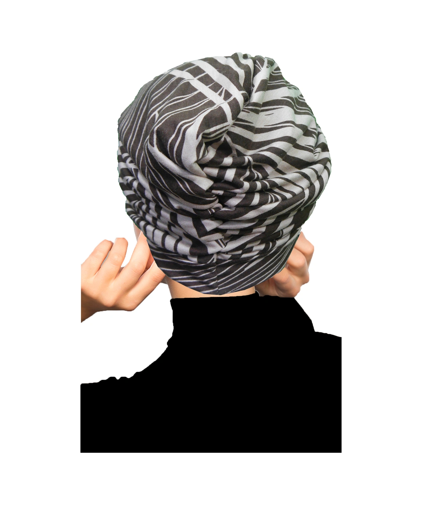 Zebra Luxe Desenli Çapraz Ve Bant Detaylı Astarlı Hazır Türban Tesettür Havuz Bonesi Kahverengi-bej