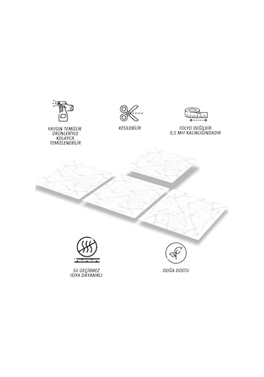 Tink KENDİNDEN YAPIŞKANLI SİLVER MERMER DESENLİ PVC KARO 30X30 CM