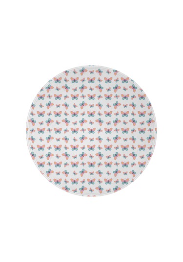 Kelebek Desenli 60 İnç Yuvarlak Flanel Battaniye, Yumuşak, Hafif, Ev Seyahat Butterfly Cartoon White