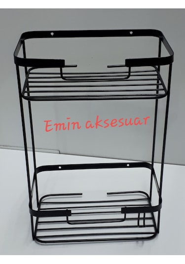 304 Paslanmaz 2Li Kare Şampuanlık-Süngerlik Mat Siyah