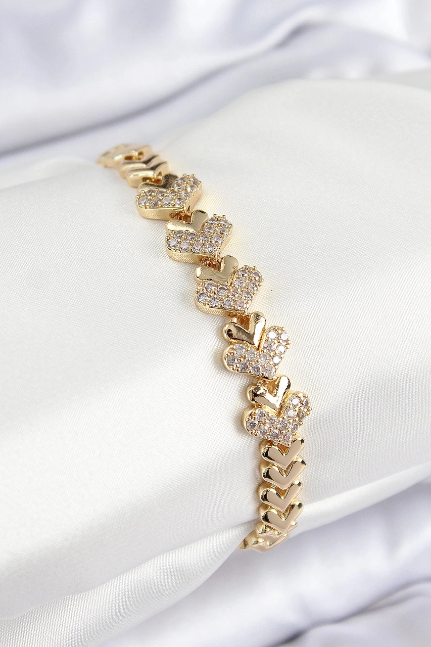 Dodes Dodes Pirinç Zirkon Taşlı Kalp Model Gold Renk Kadın Bileklik Tg27bb7901 Çok Renkli