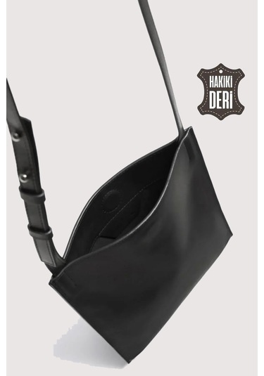 Hakiki Deri Kadın Omuz Çantası Siyah Smr8978 Siyah