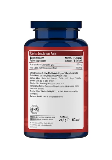 One Up Koenzim Q10 Alfa Lipoik Asit Kompleks 60 Yumuşak Kapsül