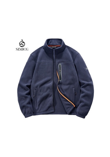 Erkekler İçin Açık Hava Çok Cepli Günlük Dik Yaka Polar Ceket Lacivert