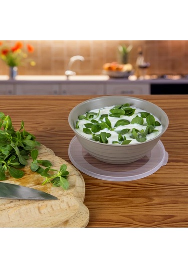 Ceronni Galaksi Desenli Kapaklı Kase 3lü Set 3lt 2lt 1lt Bej Bej