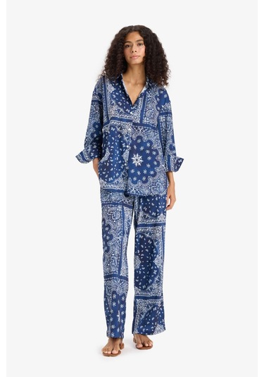 Defacto Regular Fit Şal Desenli Plaj Pantolonu-fall İn Love F8336ax25hsnv241 Lacivert