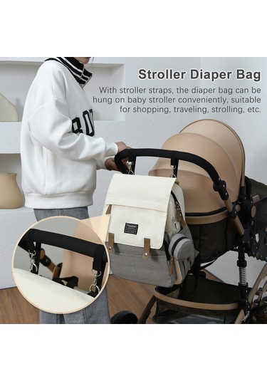 Maiyame Erkek-kadın Kullanıma Uygun Isı Yalıtımlı Biberon Cebi İle Çekirdek Çanta, Su Geçirmez Nilon Malzeme, Bebek Arabasına Takılabilir, Gri Gri