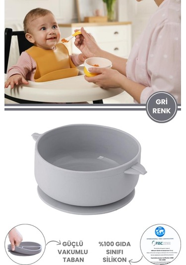 Silicolife Mama Kasesi Düz, Vakum Tabanlı Bebek Çocuk Eğimli Mama Tabağı Gıda Sertifikalı