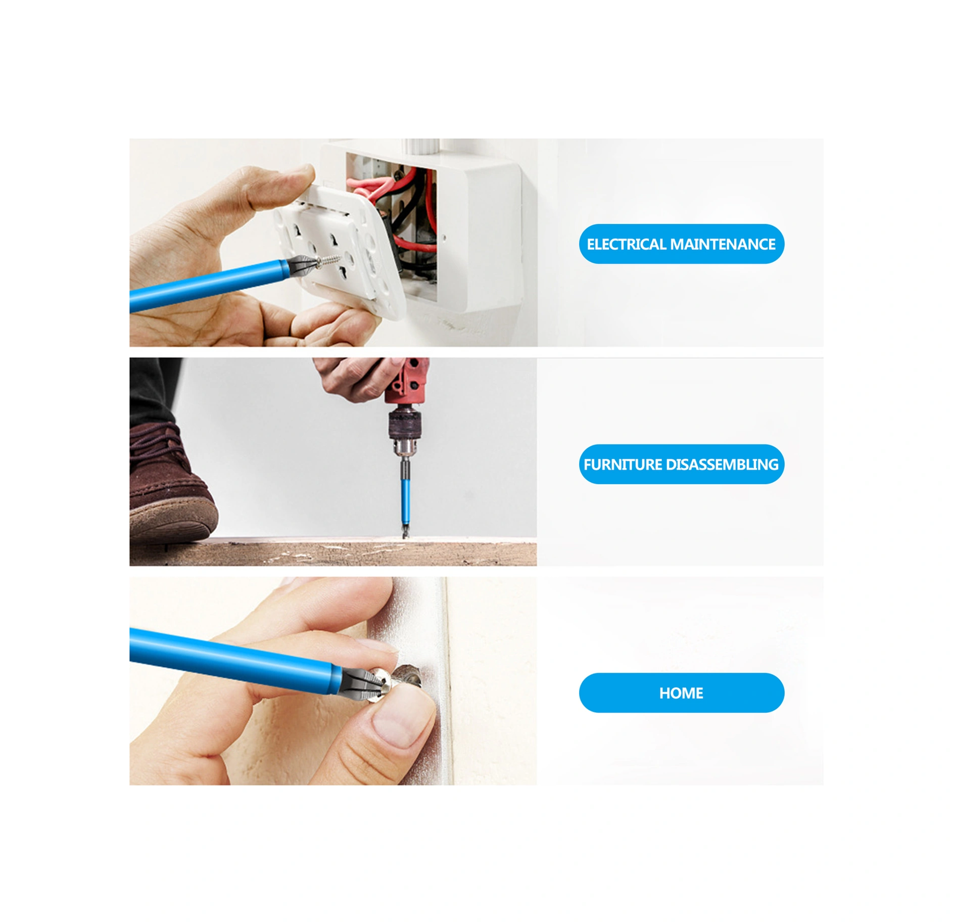 Neevoyu 7'li Çapraz Vidalama Ucu Seti - Mıknatıslı Elektrikli Tornavida Uçları 25mm-150mm