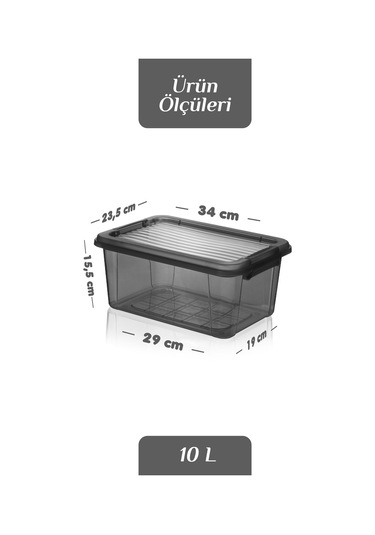 2'li Mega 10l Un Bakliyat Erzak Kabı - Kilitli Kapaklı Banyo Düzenleyici Deterjanlık Saklama Kutusu Siyah