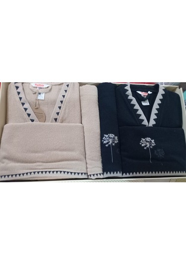 Erba Seca Siyah-bej/siyah Aile Bornoz Seti Bej - Siyah