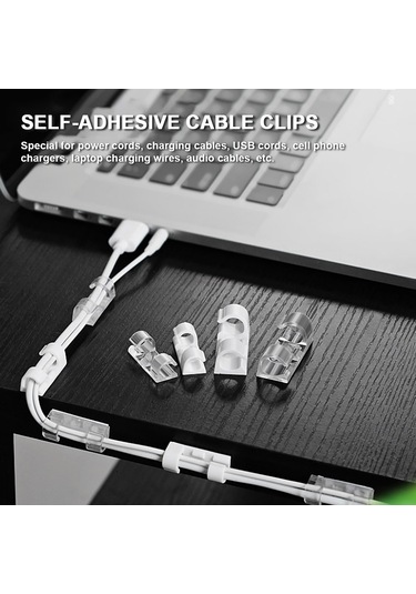 Reedark 20 Adet Kendinden Yapışkanlı Kablo Tutucu - Ev Ve Ofis İçin Şarj Kablosu Düzenleyici