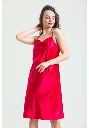Magic Form 7790 Kadın Fuşya Degaje Yaka Saten Gecelik Fuşya