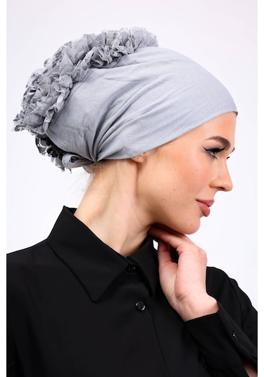 Kaymayan Fırfırlı Silikonlu Dikişsiz Bone - Kaymaz Kadın Tesettür Bağlamalı İç Bone-açık Gri Açık Gri