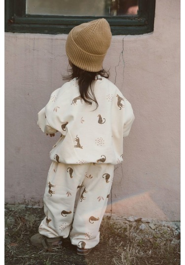 Leopar Baskılı Eşofman Takımı Krem