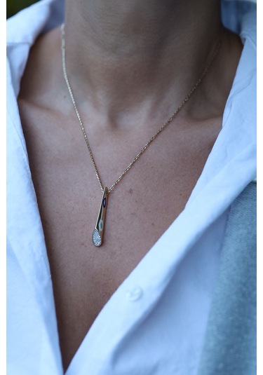 14 Ayar Altın Cetaş Fortuna Nazarlık Detaylı Taşlı Kolye Kly23834 Sarı Altın