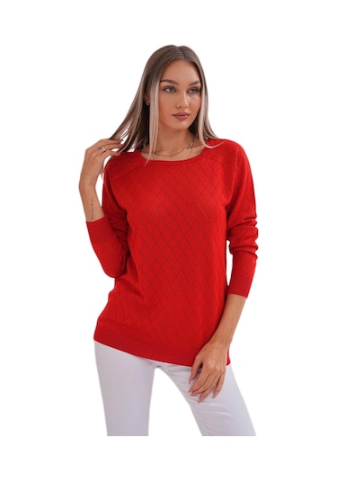 Kadın Baklava Dilimi Desenli Kazak 12781 Bgl-st04110 Kırmızı