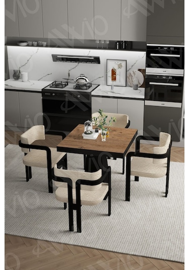Avvio Nero Lake Mdf Ayak Tokyo Demonte Sandalye 80x80 Yemek Masası Mutfak Masası 4 Kişilik Akça