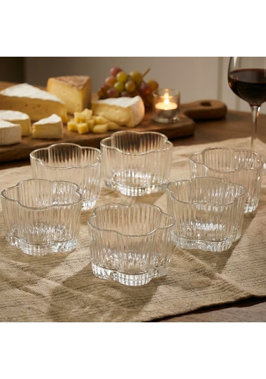 Porsima Ryg7061 Flower 6lı Cam Kase Puding Magnolya Tatlı Ve Dondurma Kasesi Kahvaltılık Kase Seti Çerez Kasesi 6x7,5cm Şeffaf