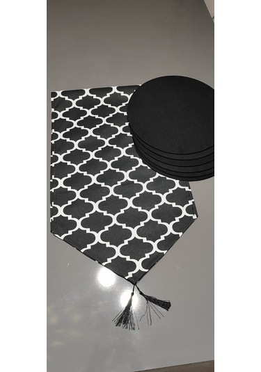 Y&S Home Tekstil Klasik Desenli Runner ve Supla Takımı 6'lı Siyah