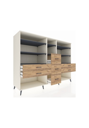 Kronos Dolap 8 Raflı 7 Çekmeceli 220x59x163 Aytaşı-antrasit/çam Aytaşı-antrasit/çam