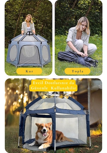 Kiwi Safari Çocuk-bebek Oyun Parkı Çadırı +50 Uv Korumalı,kolay Kurulum,alüminyum Sağlam Gövde - Latte