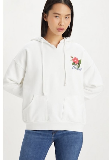Levi's Kadın Beyaz Kapüşonlu Sweatshirt A4933-0000 Beyaz