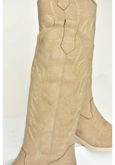 Fox Shoes T404401202 Ten Süet Kovboy Model Kadın Çizme Ten-Süet