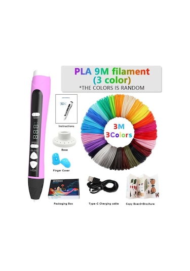 Xuweiwei Pembe 1 Set Yüksek Sıcaklık 3d Çizim Kalemi Led Ekranlı Dıy Baskı Kalemi Pla Abs Reçineli