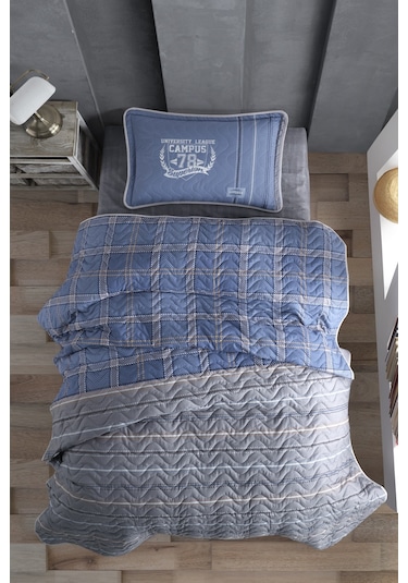 Clasy %100 Pamuk Campüs V2 Tek Kişilik Yatak Örtüsü Mavi