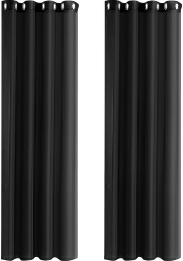 Siyah Su Geçirmez Uv Koruyucu Perde, İki Adet Tek Renkli Poliester, İç/ Dış Kullanım, 132x213 Cm Delikli Gömlek Desenli Perde Siyah Siyah