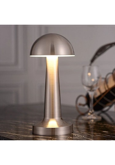 Buffer Mantar Model Silver Renk Şarjlı Dokunmatik 3 Renkli Led Masa Lambası -m11 Gümüş