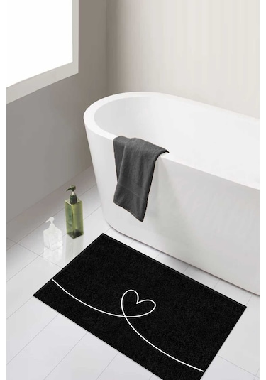 Decomia Home Yıkanabilir Kalpli Banyo Halısı Paspası Tek Parça Siyah 60x100 Dc 8047 60 X 100 Siyah