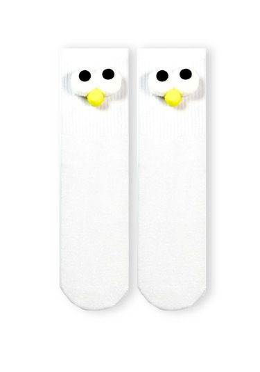 Pörtlek Gözlü Eğlenceli Komik Çorap Beyaz