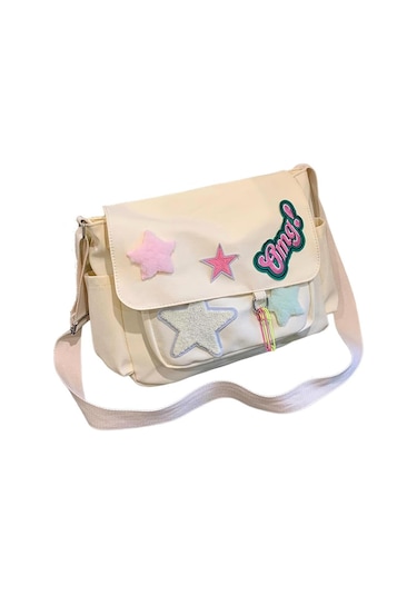 Sevimli Haberci Çantası, Estetik Çapraz Çanta, Y2k Yıldız Grunge Çanta Emo Omuz Çantası Kadınlar İçin A A351 Beyaz