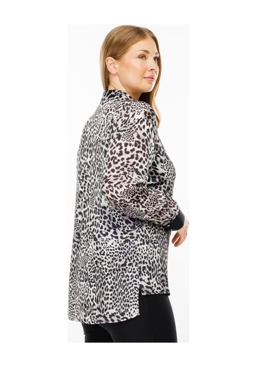 Moda İlgi Kadın Büyük Beden Zebra Desen Salaş Gömlek 4089 Siyah Siyah