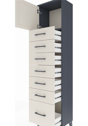 Arges Dolap Tek Raflı 7 Çekmeceli Tek Kapaklı 44x30x182 Antra... Antrasit