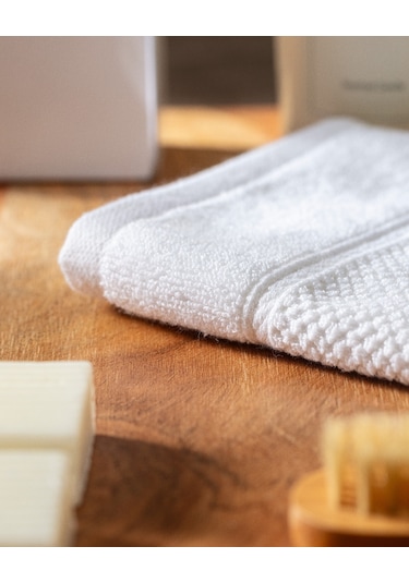 Madame Coco Riz Jakarlı %100 Pamuk 2'li El Havlusu - Beyaz Beyaz