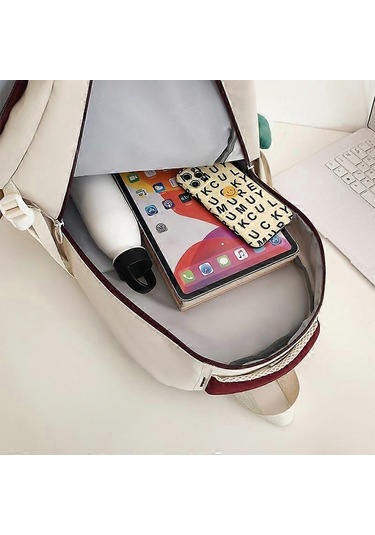 Ganzhoushop Yüksek Değerli Okul Çantası Instagram Kore Tarzı Sırt Çantası Erkek Büyük Kapasiteli Kampüs Ortaokul Lise Sırt Çantası Kore Tarzı Basit Okul Çantası Krem-beyaz Çok Renkli