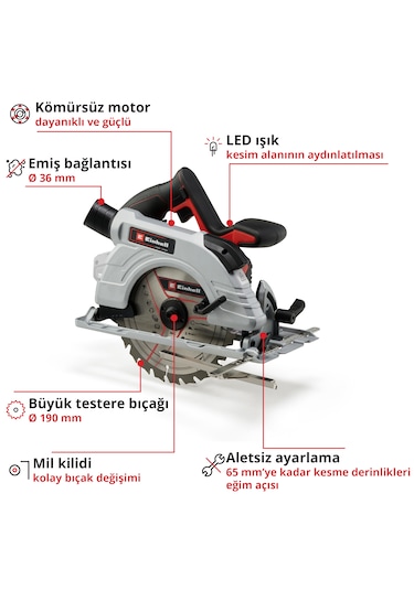 Einhell TE-CS 18/190 Li BL - Solo, Kömürsüz Akülü Daire Testere  (Akü ve şarj cihazı dahil değildir) - 4331210