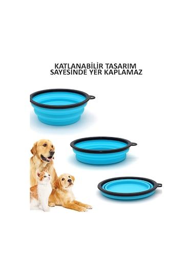 Katlanabilir Silikon Seyehat Pratik Köpek Kedi Mama Ve Su Kabı 350 ML
