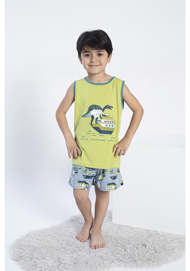 Erkek Çocuk Kalın Askı Şortlu Yeşil Pijama Takım C5t5n0o-047 Yeşil