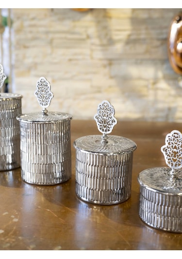 Bakır 4 'Lü Tırtıklı Baharat Takımı Gümüş