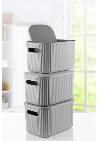 3'lü Set Çok Amaçlı Düzenleyici Depolama Kutusu Gri 6,2lt