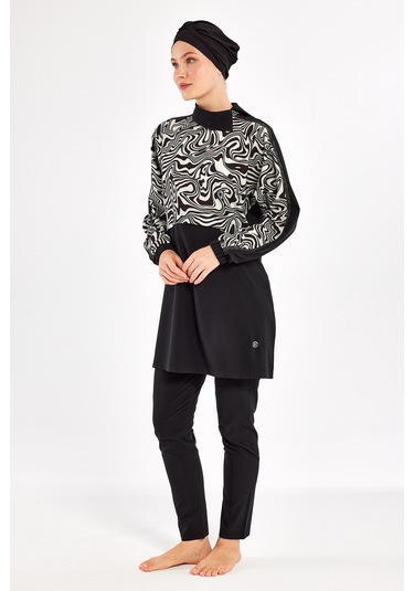 Spor Likra Tam Kapalı Tesettür Mayo Zebrı 1224 Siyah Siyah01 Siyah