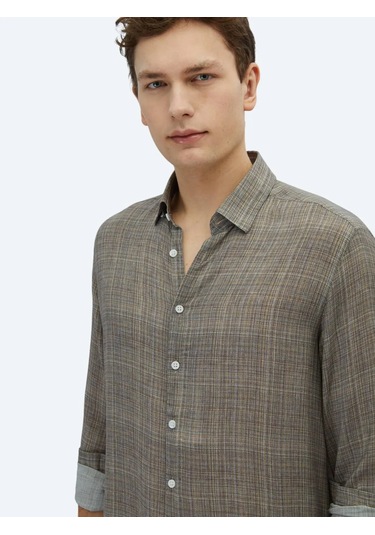 Kip Vizon Baskılı Regular Fit Dokuma Casual Gömlek Vizon