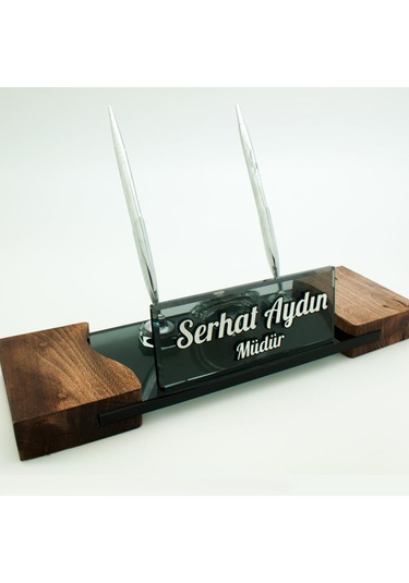 Masif Ayaklı Masa İsimliği Gümüş Kristal Ahşap İsimlik