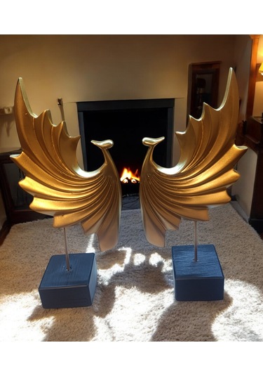 18cm -35cm Ebatlarında Kırılmaz Sarı Renk 2li Tavus Kuşu Biblosu