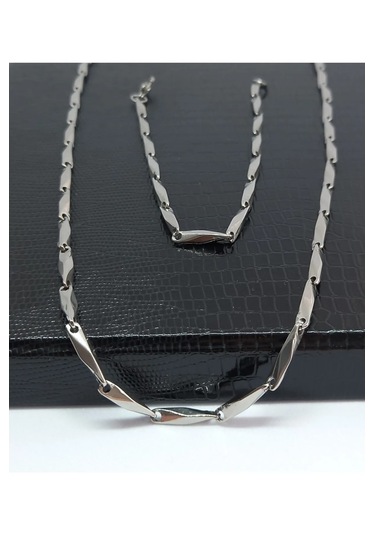 Küp Üçgen Model Kararmaz Çelik Unisex Kolye Ve Bileklik Set Silver